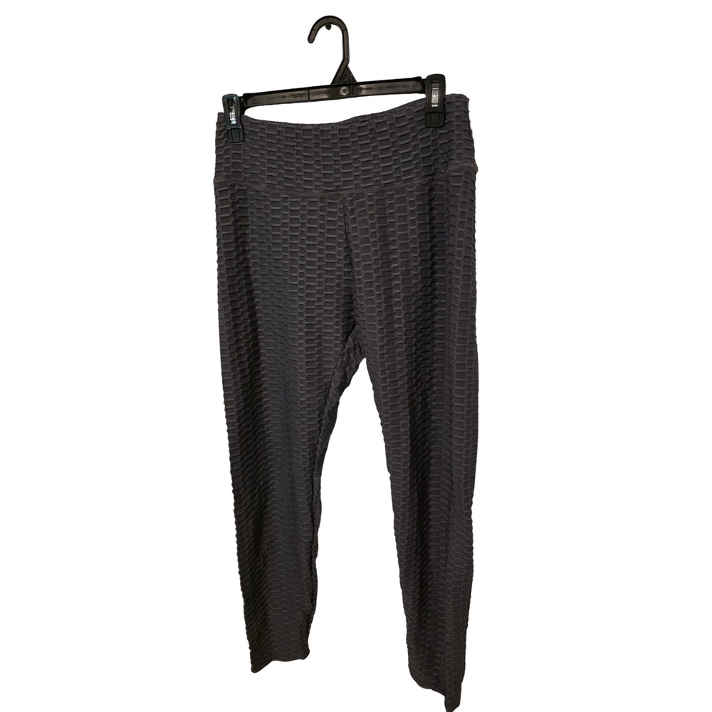 Women Charcoal Gray Honeycomb Textured Scrunch Butt Yoga Leggings XL